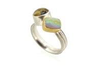 Image 2 of Sterling Silver Round, 'Strata' Ring with star rutile quartz and and Australian pipe opal 18ct gold