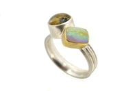 Image 3 of Sterling Silver Round, 'Strata' Ring with star rutile quartz and and Australian pipe opal 18ct gold
