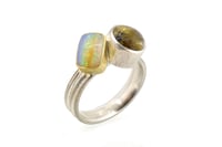 Image 4 of Sterling Silver Round, 'Strata' Ring with star rutile quartz and and Australian pipe opal 18ct gold