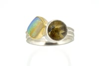 Image 5 of Sterling Silver Round, 'Strata' Ring with star rutile quartz and and Australian pipe opal 18ct gold