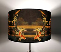 Image 2 of Koi on Black and Gold Drum Lampshade by Lily Greenwood (45cm Diameter)