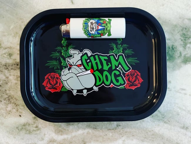 Set of rolling trays one large steal your dog and one sm orig logo