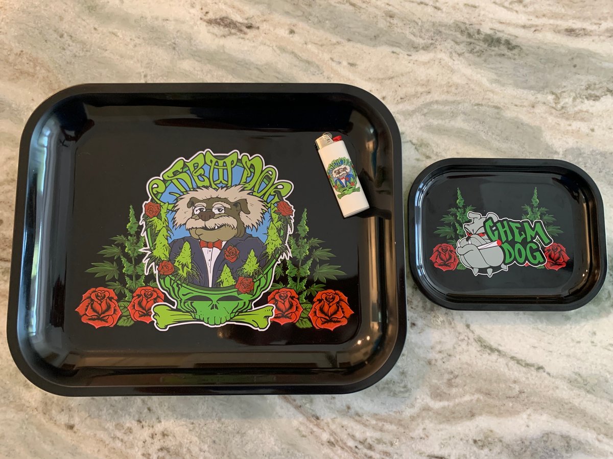 Set of rolling trays one large steal your dog and one sm orig logo