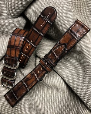 Image of Hand-stitched Patina Brown Alligator watch strap