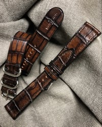 Image 4 of Hand-stitched Patina Brown Alligator watch strap