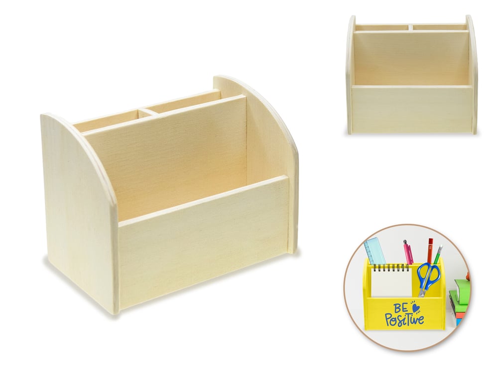 Image of 3-Compartment Wood Desk Caddy 