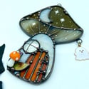 Vivid Orange & Black Haunted Mushie Cottage Suncatcher