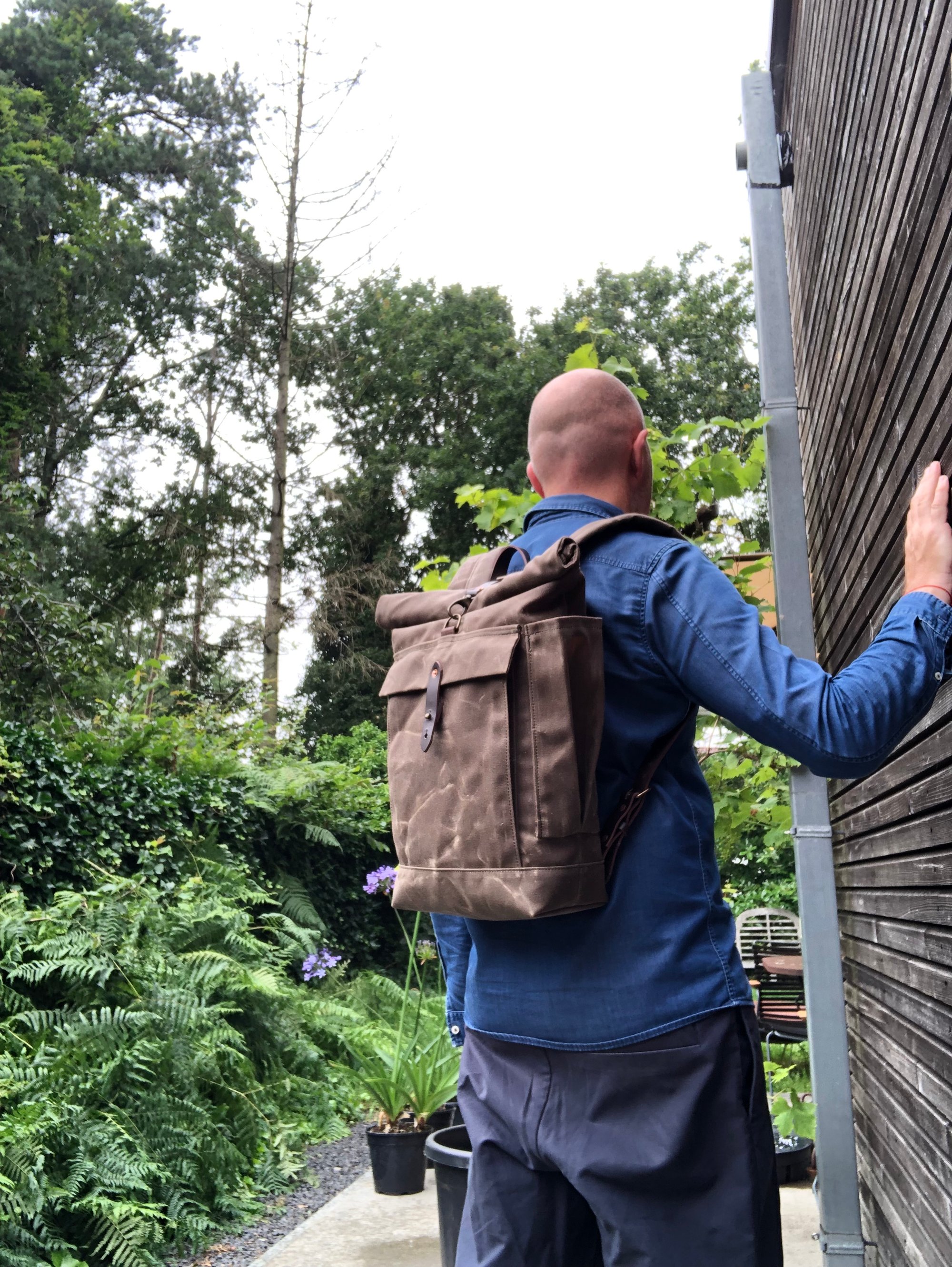 School backpack in waxed canvas waterproof backpack with padded shoulder straps and water bottle p Treesizeverse