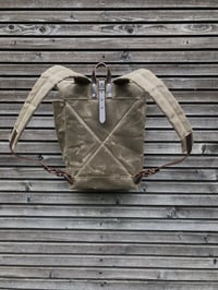 Image 5 of School backpack in waxed canvas / waterproof backpack with padded shoulder straps and water bottle p