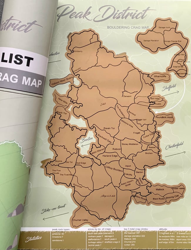 Rock Climbing Scratch Map Bouldering in the Peak District Apex Climbing