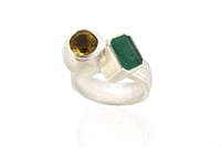 Image 2 of Emerald and citrine sculptural ring in sterling silver. Contemporary Jewellery by Chris Boland