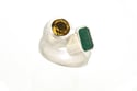 Emerald and citrine sculptural ring in sterling silver. Contemporary Jewellery by Chris Boland