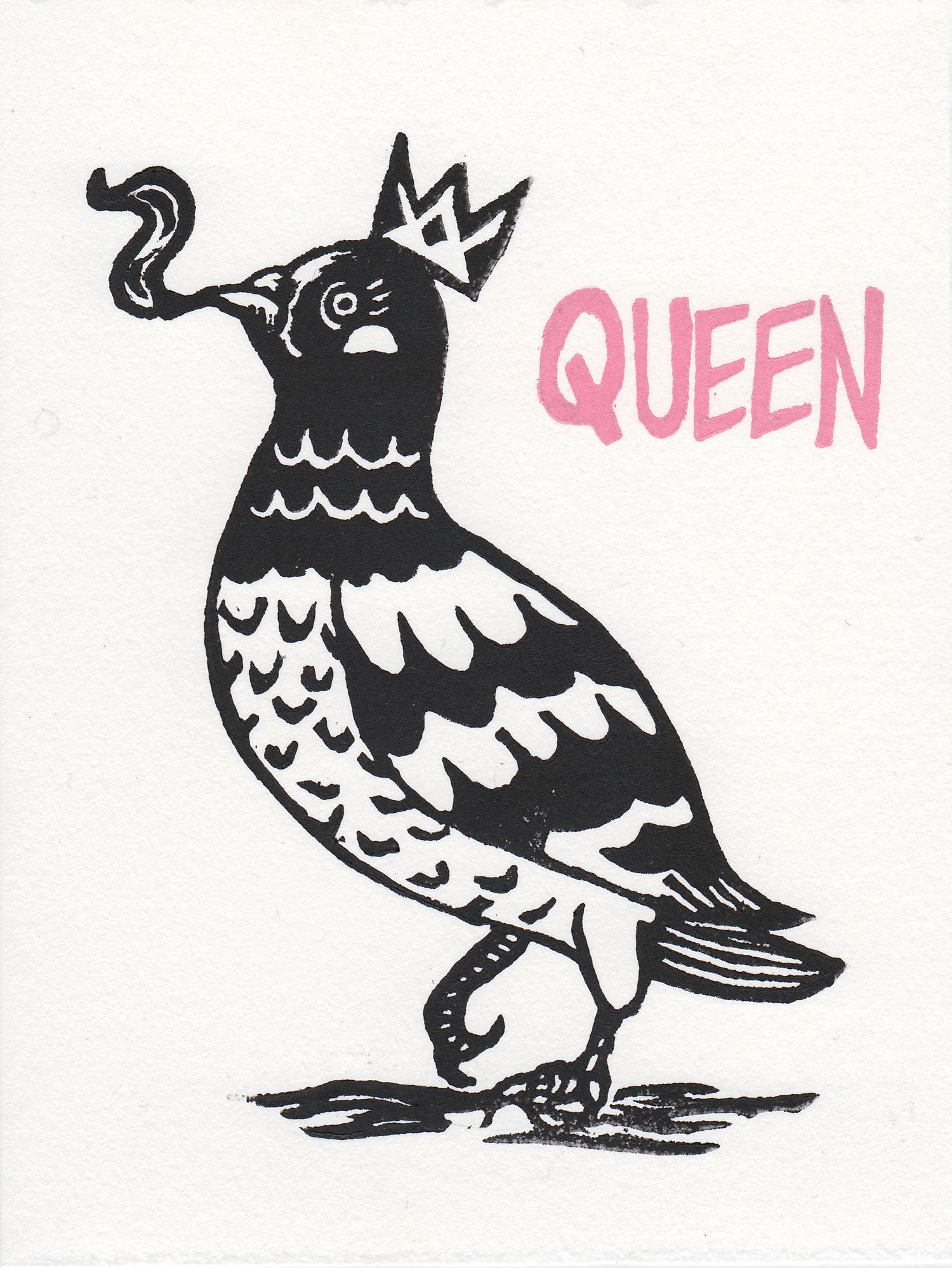 Pigeon Queen Handprinted Card