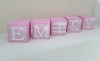 Image 1 of Pink hand painted & decorated name blocks,new baby gift,pink wood baby blocks,baby girl wood bloc