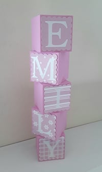 Image 2 of Pink hand painted & decorated name blocks,new baby gift,pink wood baby blocks,baby girl wood bloc