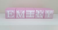 Image 3 of Pink hand painted & decorated name blocks,new baby gift,pink wood baby blocks,baby girl wood bloc
