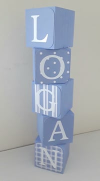 Image 2 of Blue hand painted & decorated name blocks,new baby boy,blue wood baby blocks,baby boy wood blocks