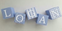 Image 3 of Blue hand painted & decorated name blocks,new baby boy,blue wood baby blocks,baby boy wood blocks