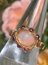 Opal and Garnet Gold Ring, size 9/9.5