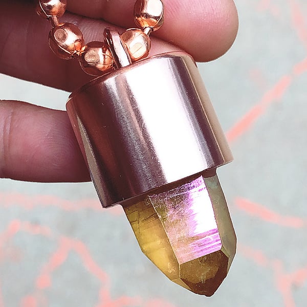 Image of Tangerine Aura Quartz Crystal Key Necklace (LA Collector’s Edition) 