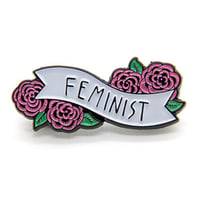 Image 1 of FEMINIST ROSE BANNER PIN