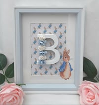 Image 1 of Peter Rabbit Frame,New baby Initial frame,Baby girl frame,Baby boy frame,Nursery decor,Baby Keepsake