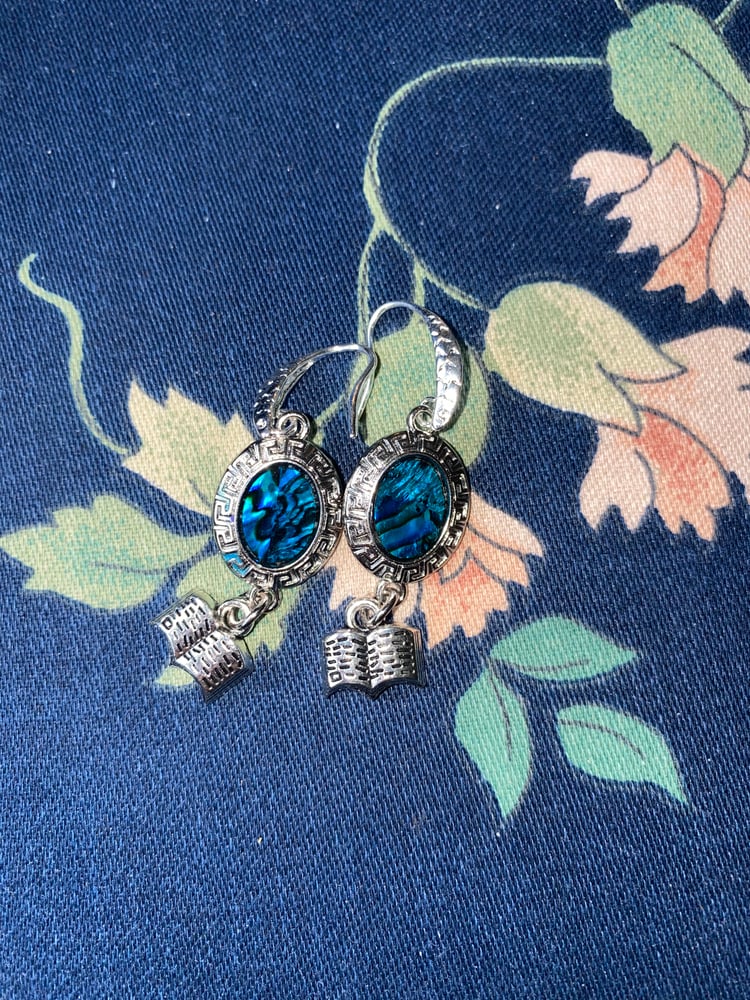 Image of Blue book charm earrings 
