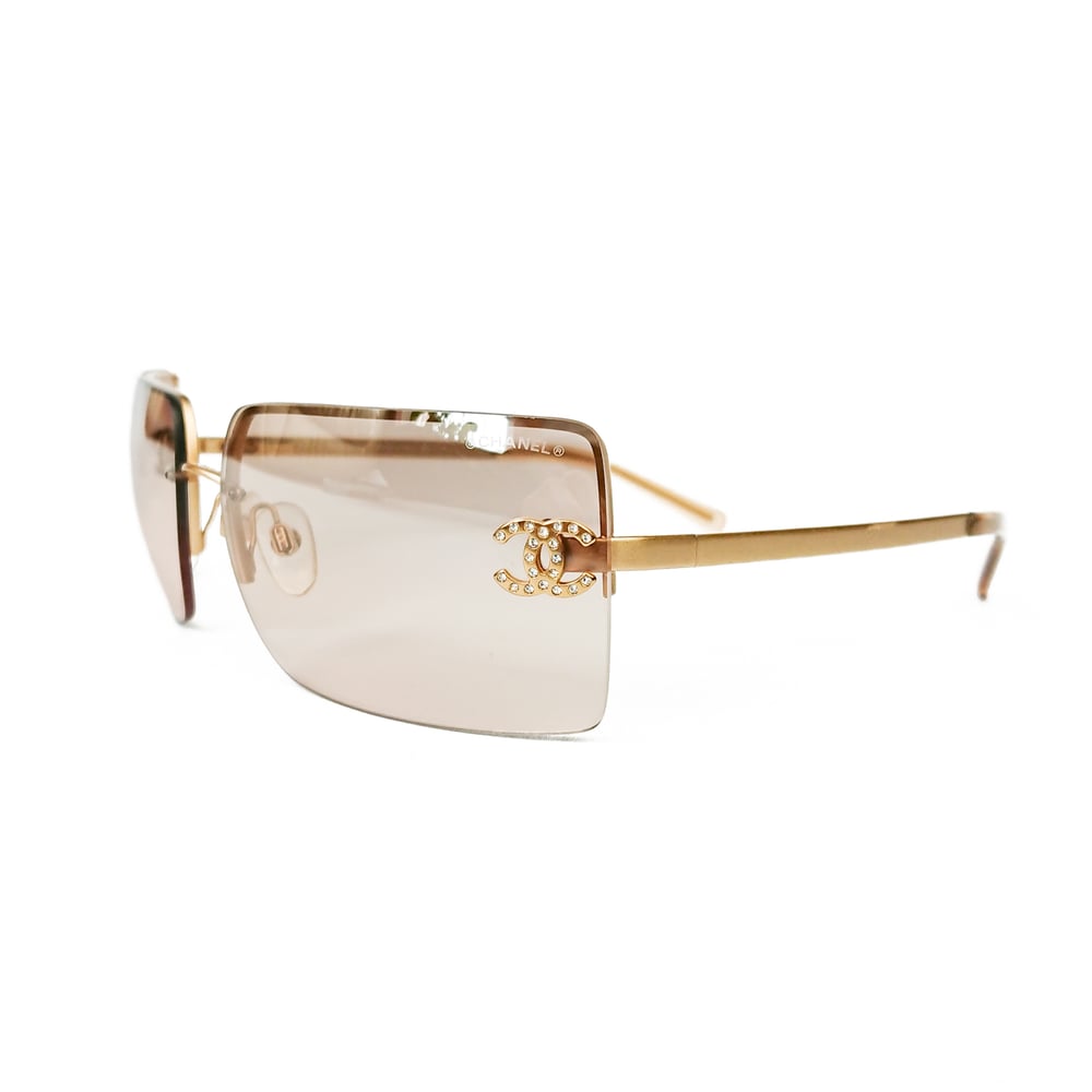 Image of Chanel CC Crystal Frameless Gold Sunglasses 