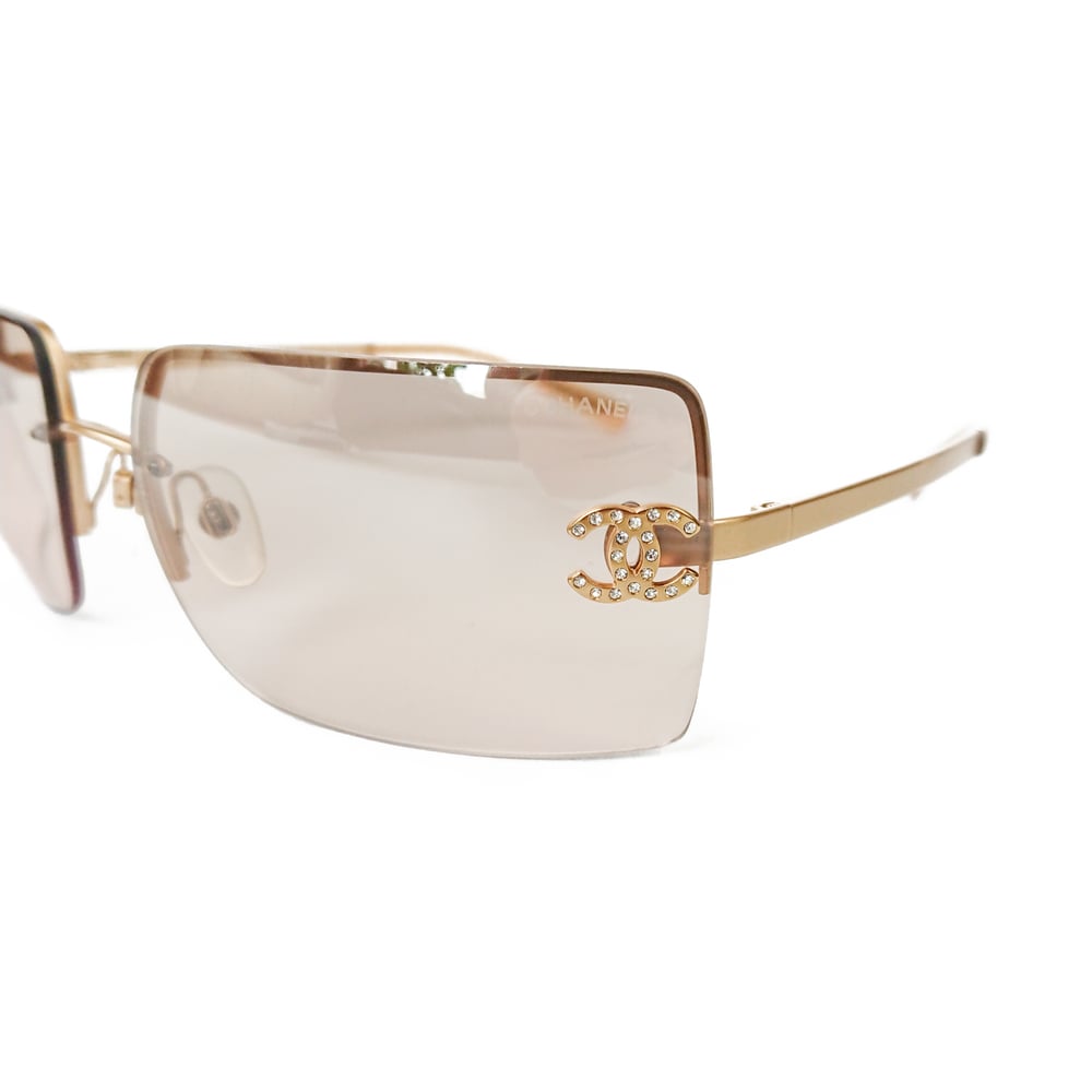 Image of Chanel CC Crystal Frameless Gold Sunglasses 