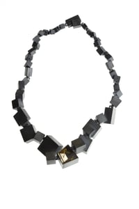 Image 2 of Intersecting Cube Necklace. Rutile Quartz set in oxidised silver.  Jewellery by Chris Boland