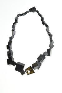 Image 3 of Intersecting Cube Necklace. Rutile Quartz set in oxidised silver.  Jewellery by Chris Boland