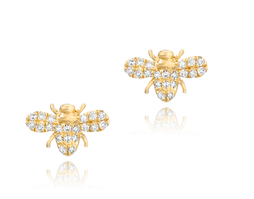 Image of   Bee Studs (two sizes) or Small Bee Necklace (14 kt yg and dia)