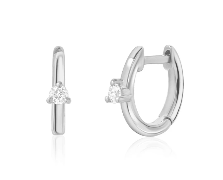 Image of High Polish Huggies (hoops) with Fixed Diamond