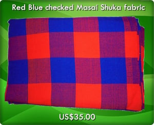 Image of Red blue checked Masai Shuka fabric(large squares)