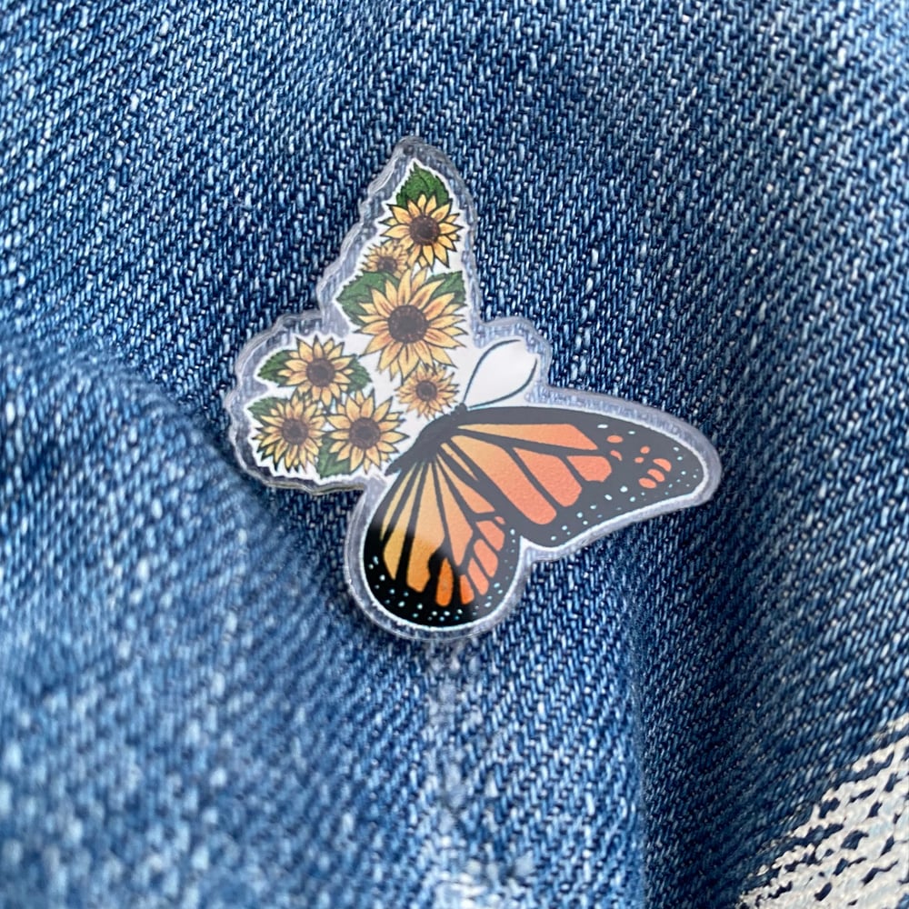 Image of Sunflower butterfly acrylic pin