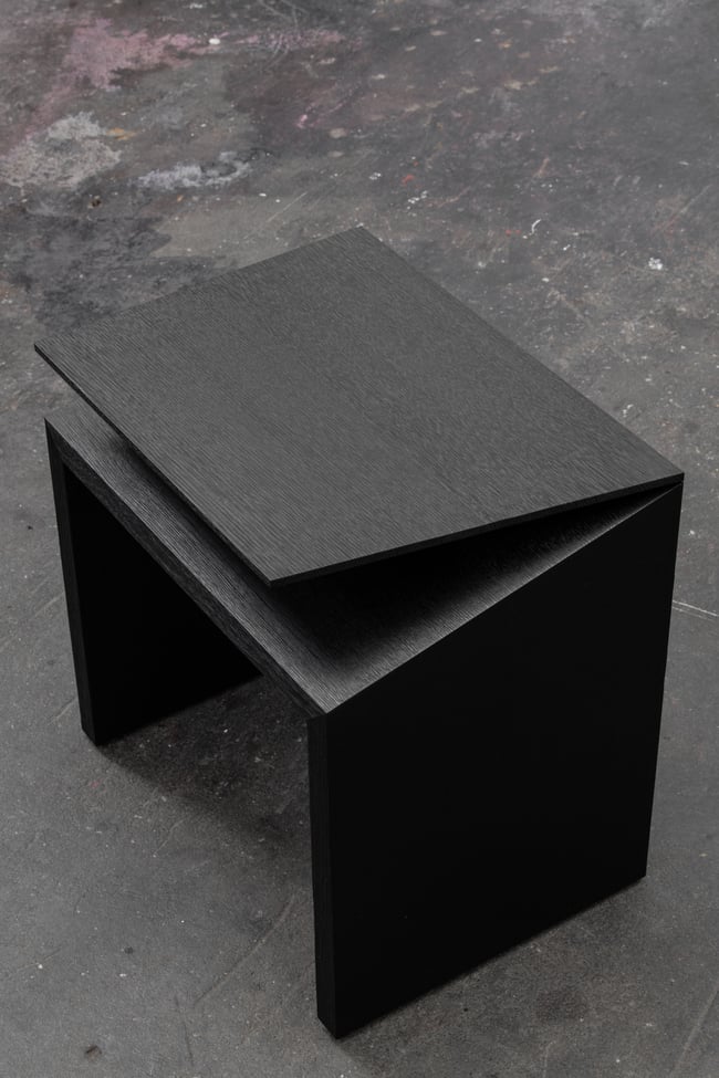 CLIPPED WING 450MM STOOL/SIDE TABLE IN TORCHED TASMANIAN OAK