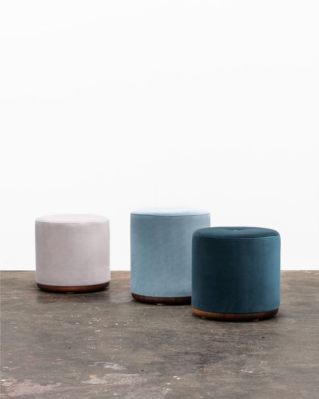 LINA OTTOMAN'S - WOOL WITH SOLID TASMANIAN OAK BASE - AVAILABLE NOW