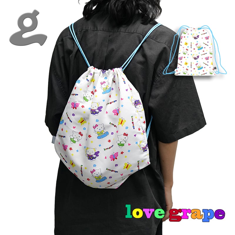Image of Grape Kitten Drawstring Bag