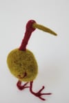 Olive green needle felted quirky bird sculpture