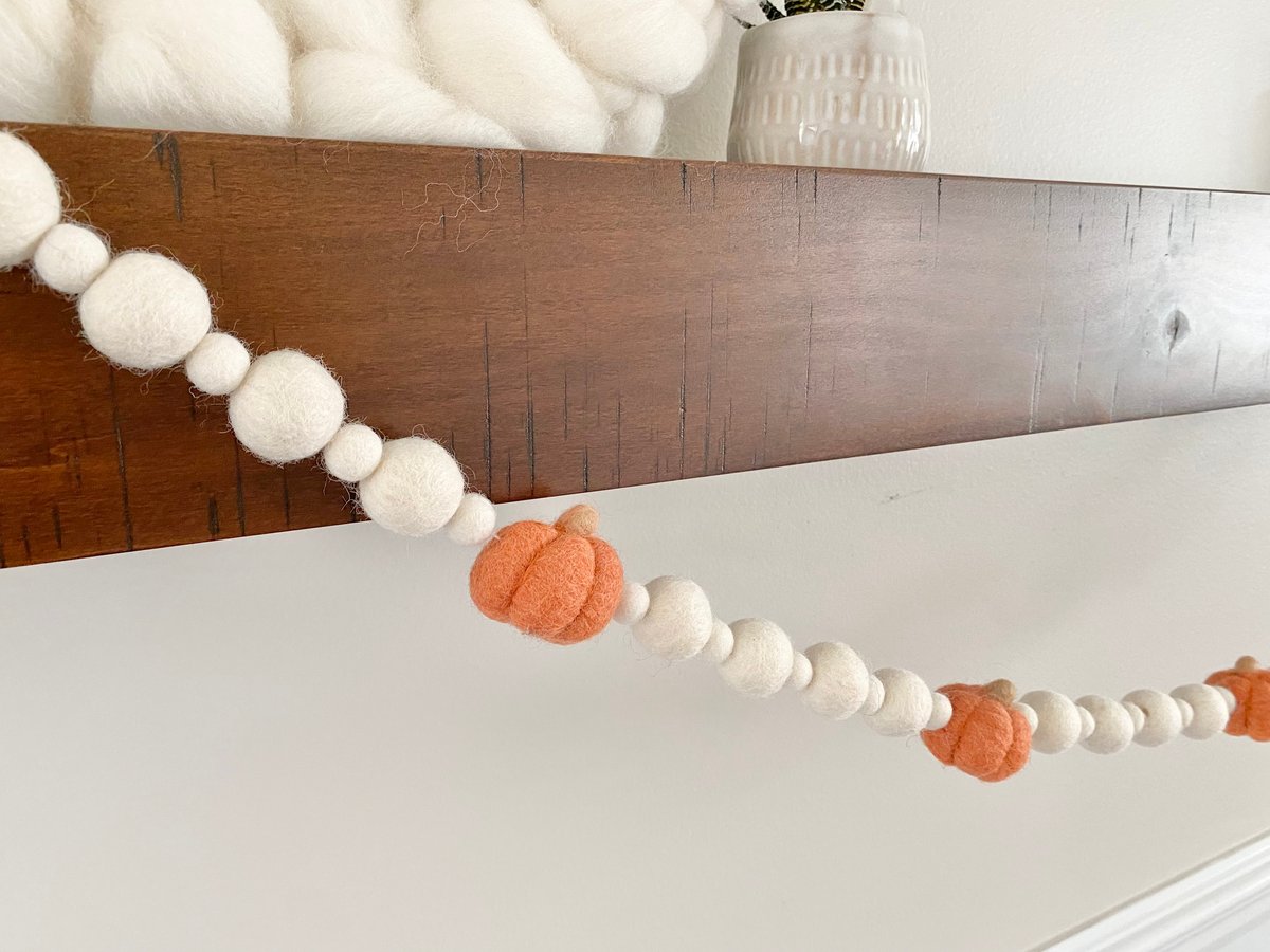 Fall Pumpkin Garland- Wool Felt Pom Poms