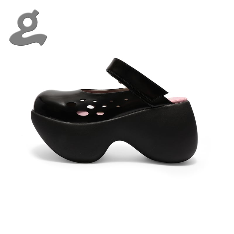 Image of Black Microfiber Platform Slippers 'Airship'