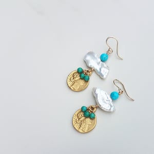 Turquoise, Pearl, & Coin Earrings 