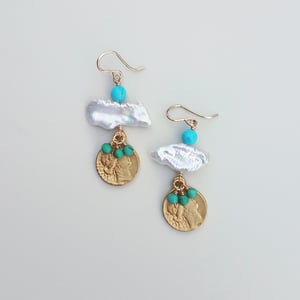 Turquoise, Pearl, & Coin Earrings 