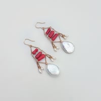 Image 1 of Red Coral & Pearl Earrings 