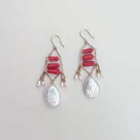 Image 2 of Red Coral & Pearl Earrings 