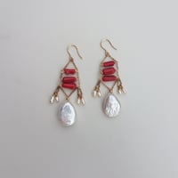 Image 3 of Red Coral & Pearl Earrings 