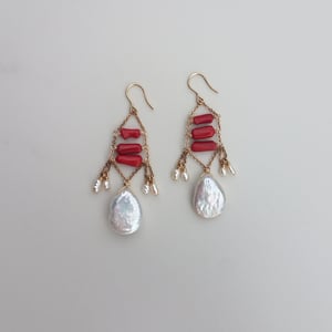 Red Coral & Pearl Earrings 