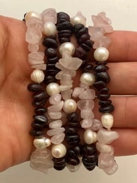 Image 1 of ROSE QUARTZ, GARNET WITH PEARL BRACELET 