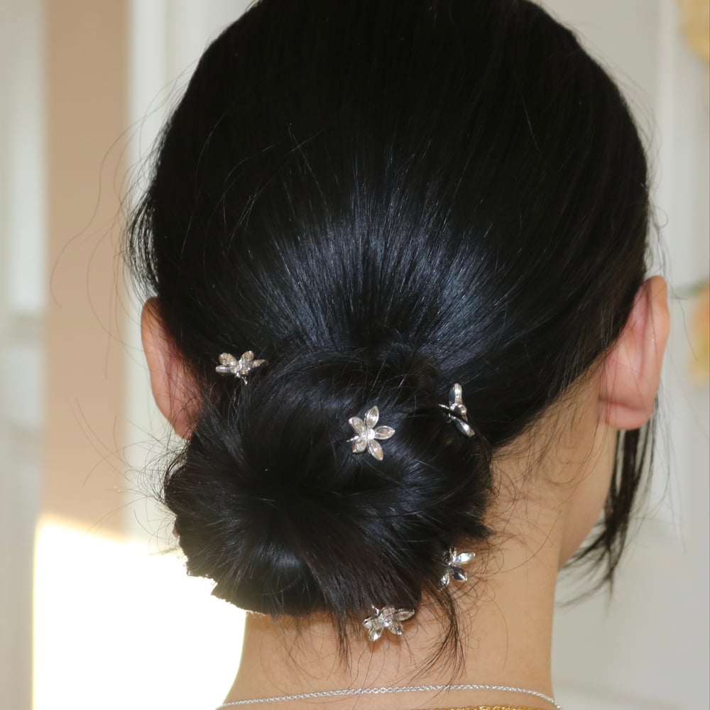 Image of Silver Floral Hair Pins 6Pcs