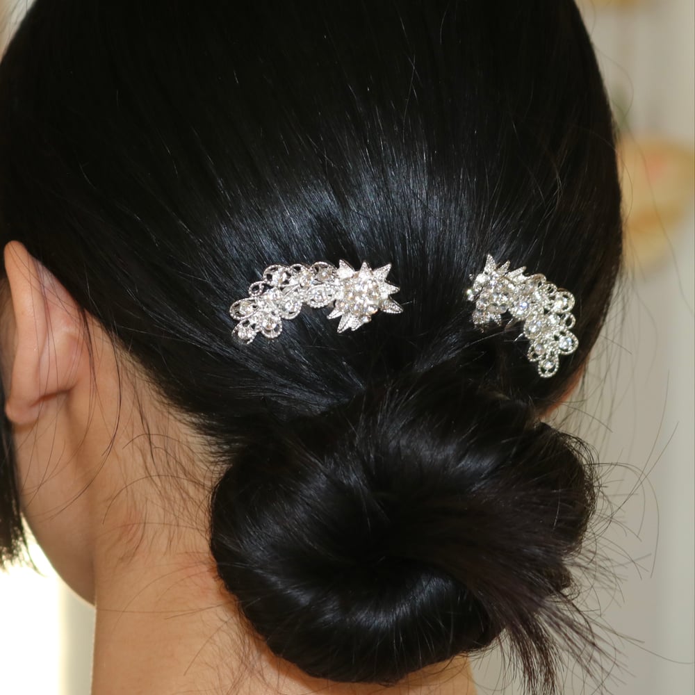 Image of Small Silver Floral Hair Pin 2Pcs